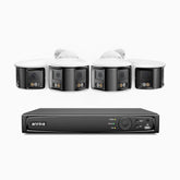 FDH800 - 8 Channel PoE Security System with 4 X 8MP UHD Dual Lens Cameras, 180° Panoramic View, Smart Dual Light Night Vision, Two-Way Audio, Active Siren & Alarm, Human & Vehicle Detection, IP67